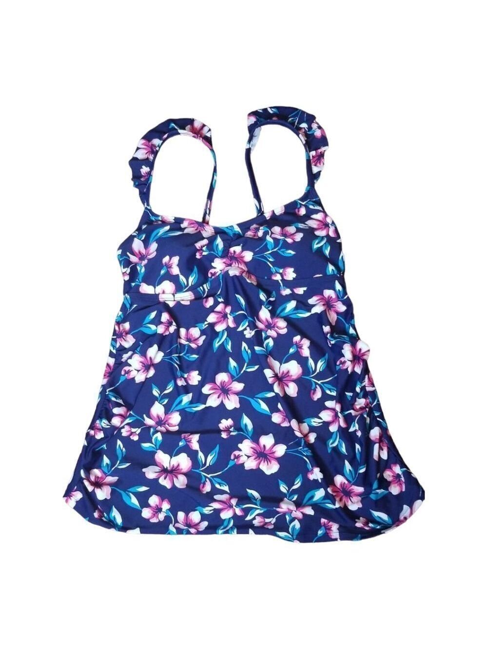 Isabel Maternity Tankini Navy Blue with Pink and Blue Floral Size Medium